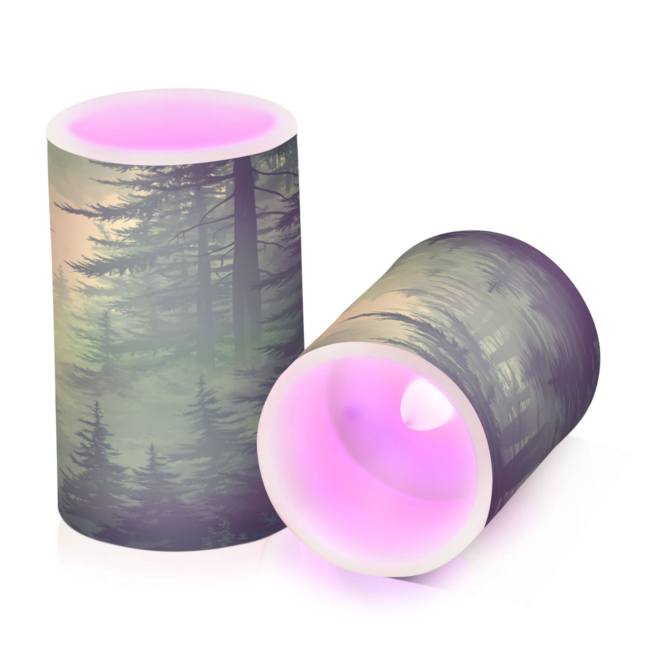Green Forest Set of 2 Flameless LED Candles Remote and Timer Indoor Outdoor