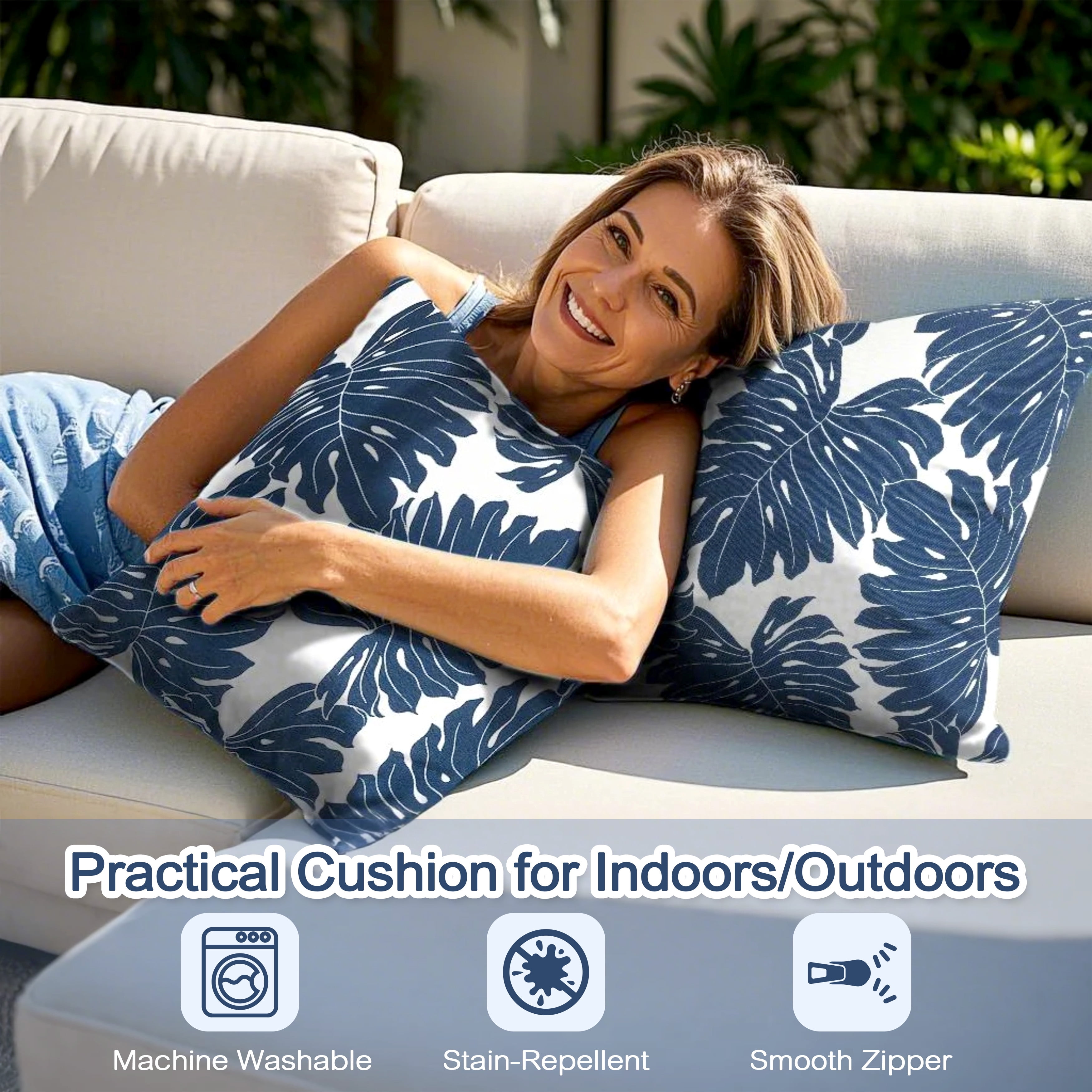 Nuu Garden Outdoor Patio Throw Pillows 17.3'' x 17.3'' x 6.5'' Set of 2 Throw Pillows with Inners Outside Bench Chair Decorative Cushions for Swing Deep Seat Bed Couch Sofa Indoor Outdoor Pillows