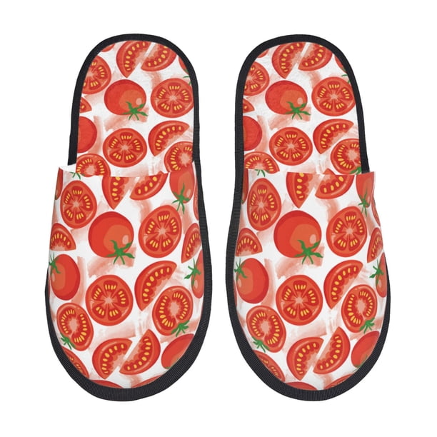 Fotbe Tomatoes Pantuflas Peludas para Mujer con Estampado, Zapatillas de Peluche, Zapatos de Invierno para Casa, Uso Interior y Exterior-Large