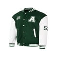 thumbnail image 2 of Men‘s Oversized Letter Graphic Print Baseball Jacket Lightweight Patchwork Coat Bomber Varsity Casual Jacket Green L, 2 of 8