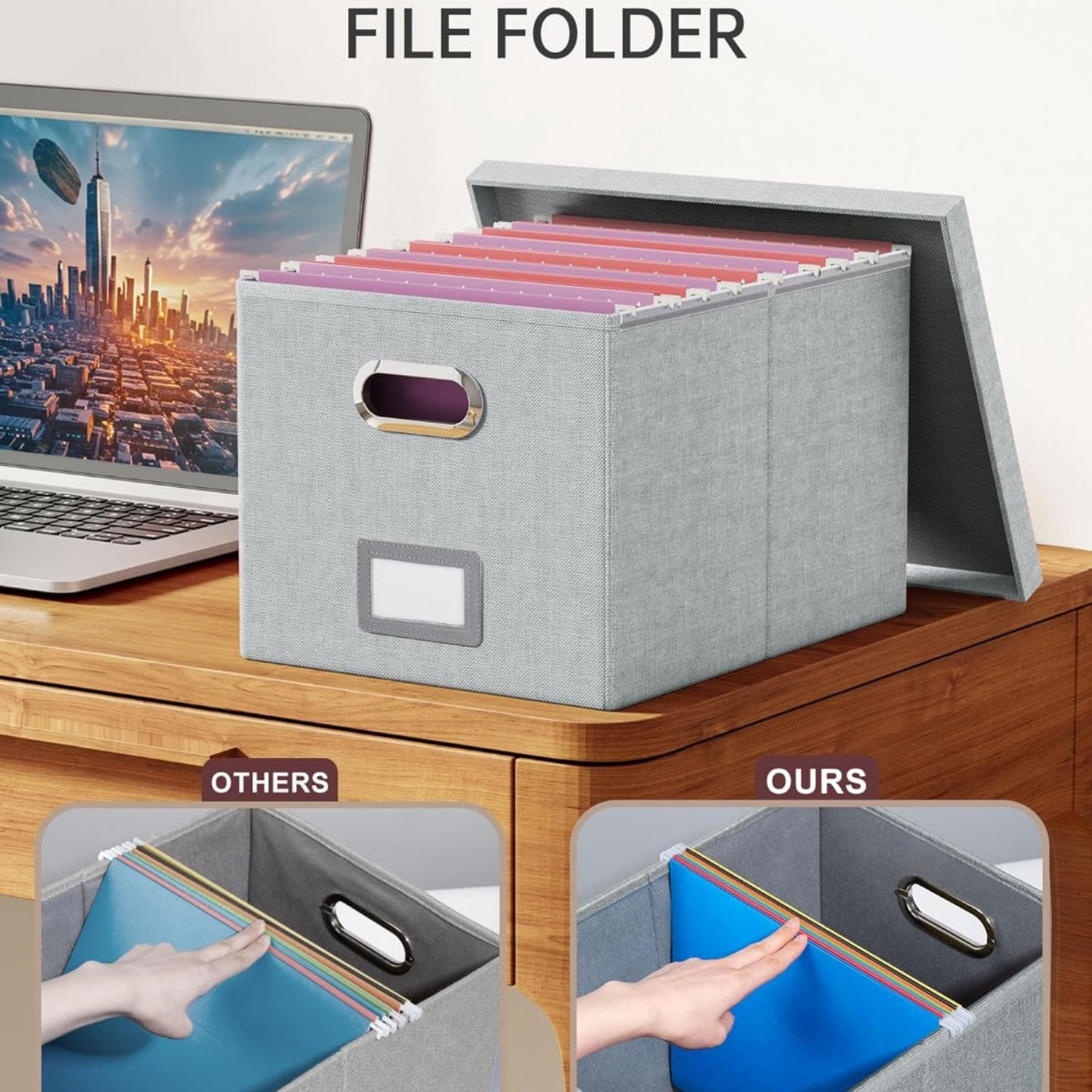2 Pack File Storage Organizer, Filing Box, Portable File Box with Lid, Fit for Letter/Legal File Folder Storage, Document Organizer, Gray