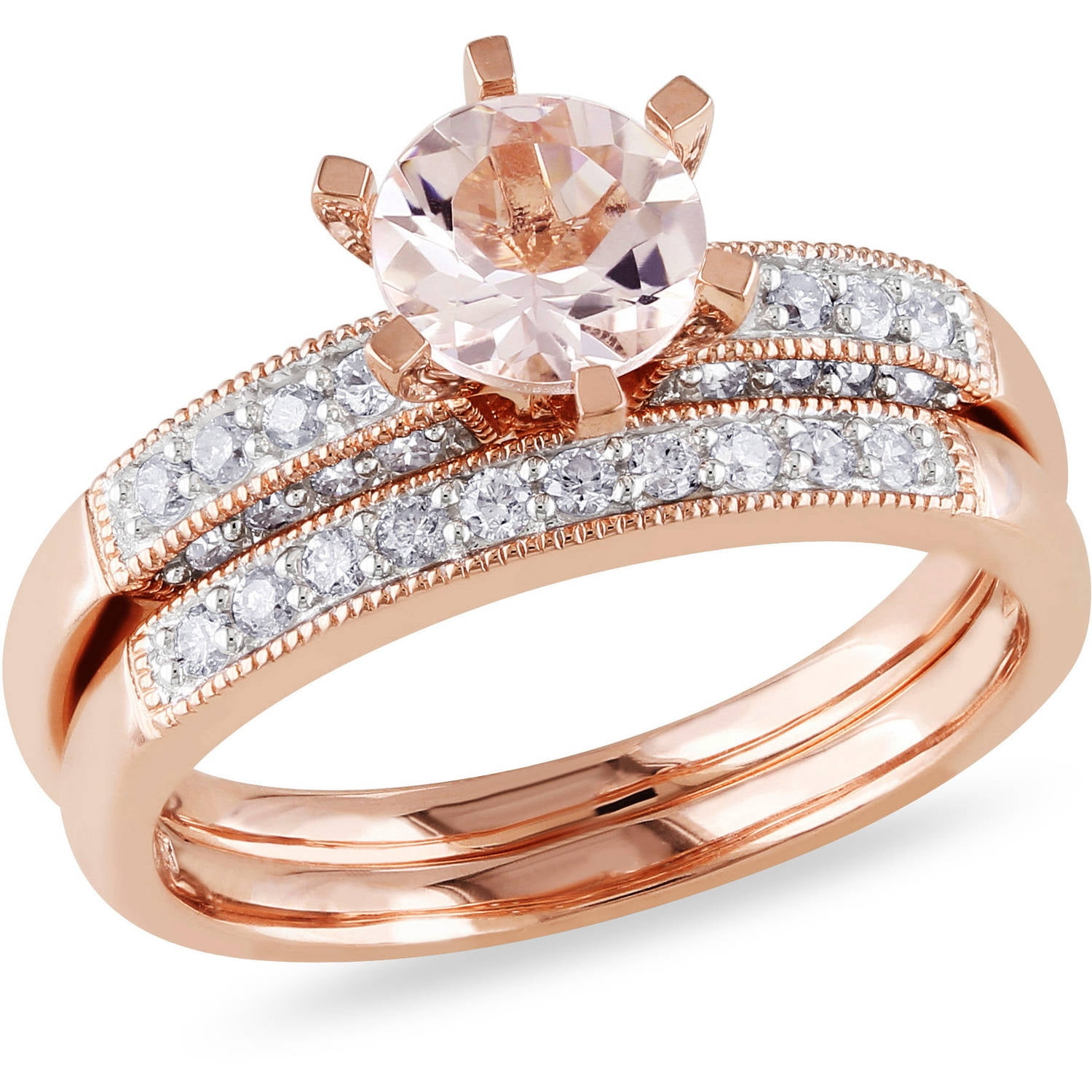 4 5 Carat T.G.W. Morganite and 1 3 Carat T.W. Diamond 10kt Pink Gold Bridal Set by Delmar Manufacturing LLC