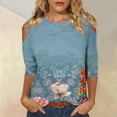 thumbnail image 2 of BangWanChi 3/4 Length Sleeve Womens Tops Women's Fashion Printed T-Shirt 3/4 Sleeves Blouse Round Neck Casual Tops, 2 of 5