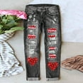 thumbnail image 2 of Women's Jeans Valentines Heart Printed Ripped Straight Leg Mid Rise Denim Festive Pattern Plus Size Women Jeans, 2 of 5
