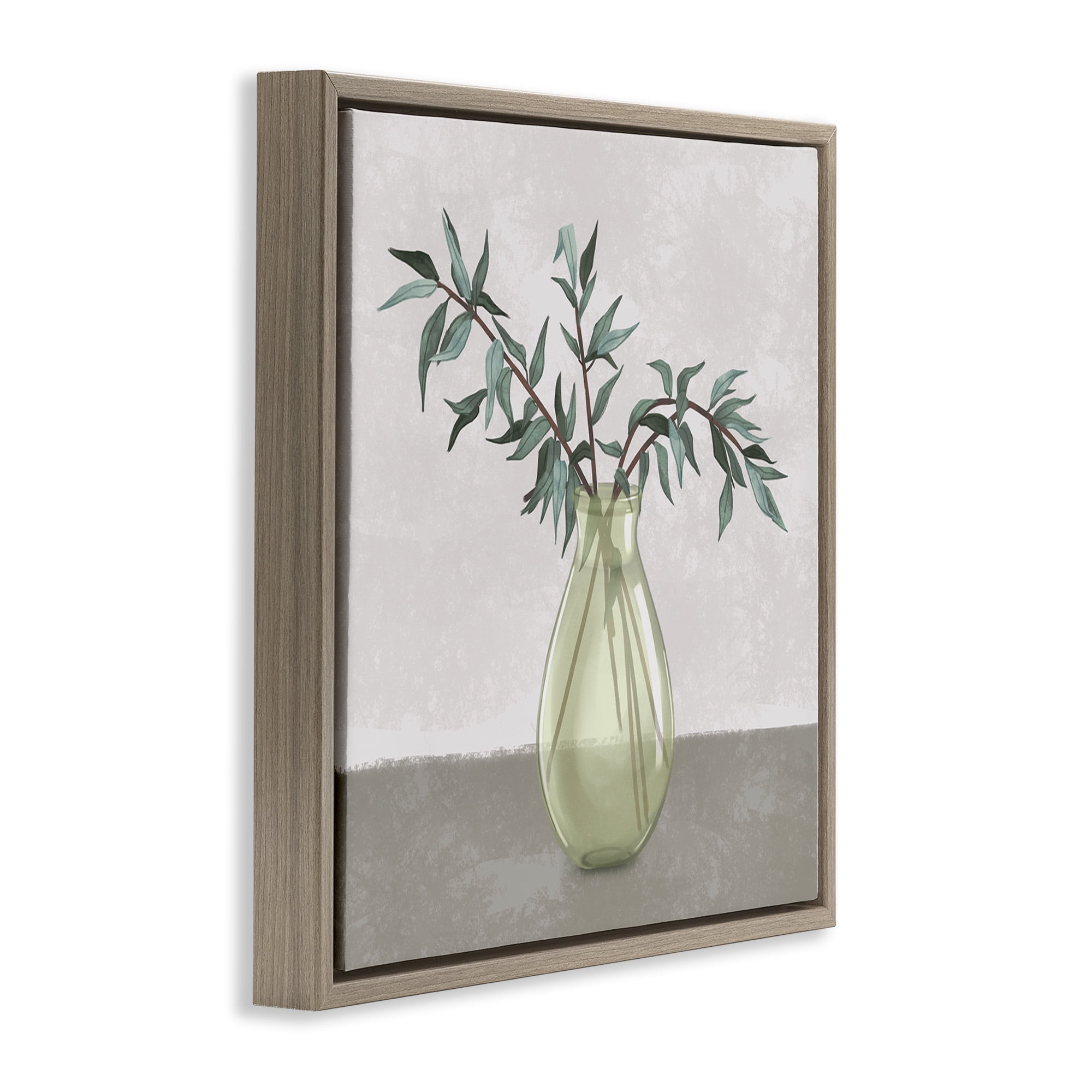 Stupell Industries Vase And Plant Neutral Grey Design Botanical & Floral Painting Brown Floater Framed Canvas Art Print Wall Art, 25 x 25