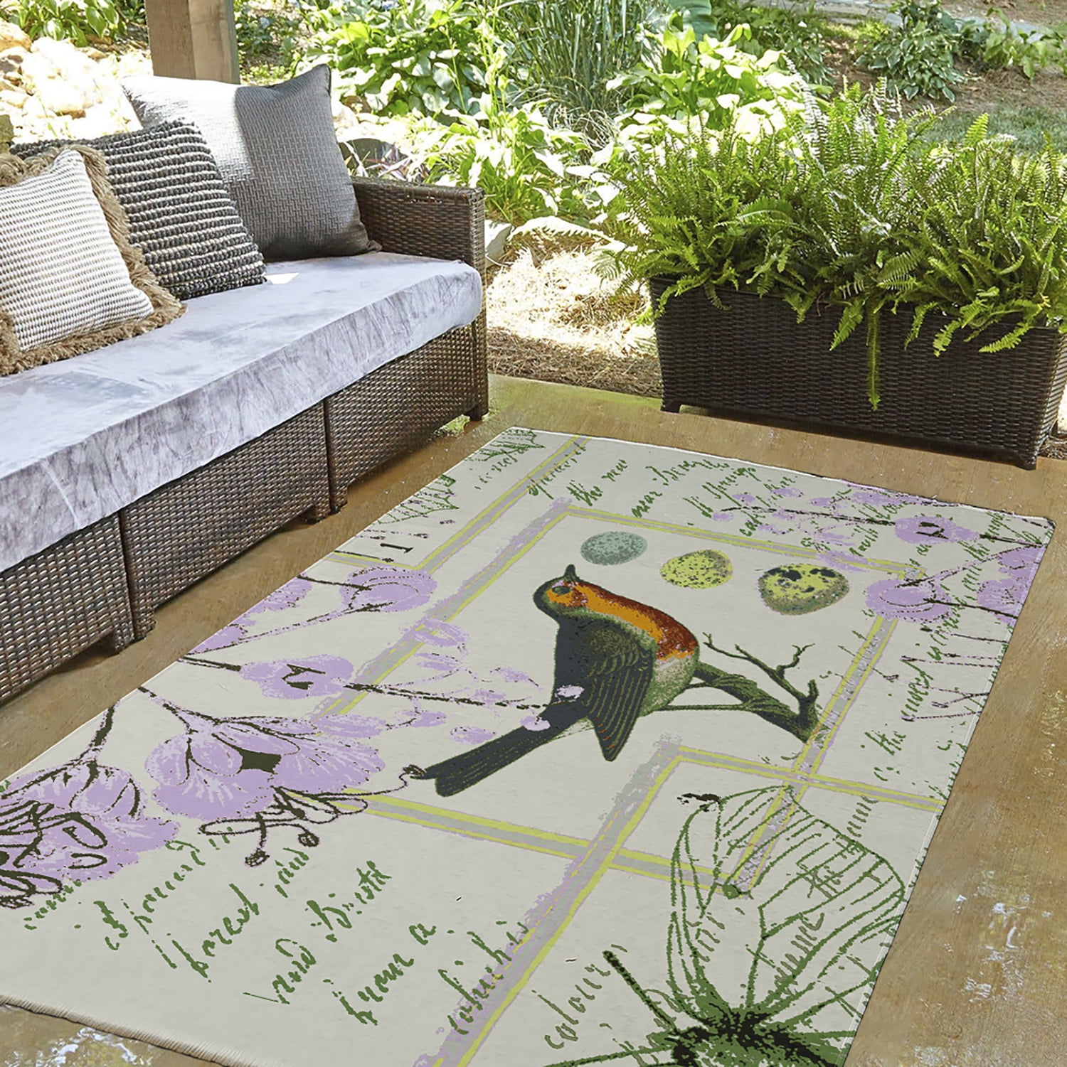 Simply Daisy 3' x 5' Lilac Singing Bird Spring Chenille Indoor/Outdoor Rug