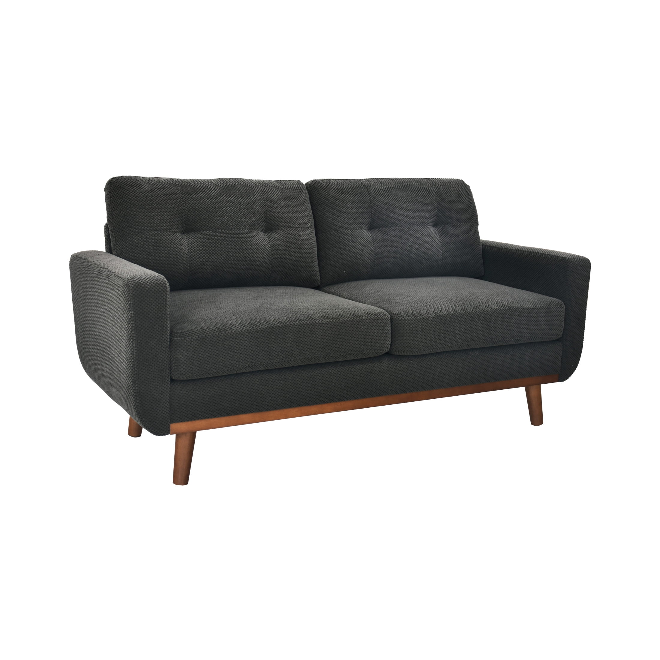 Noble House 65" Mid-Century Modern Loveseat Sofa, Nubby Upholstery, Solid Wood Legs, Dark Gray