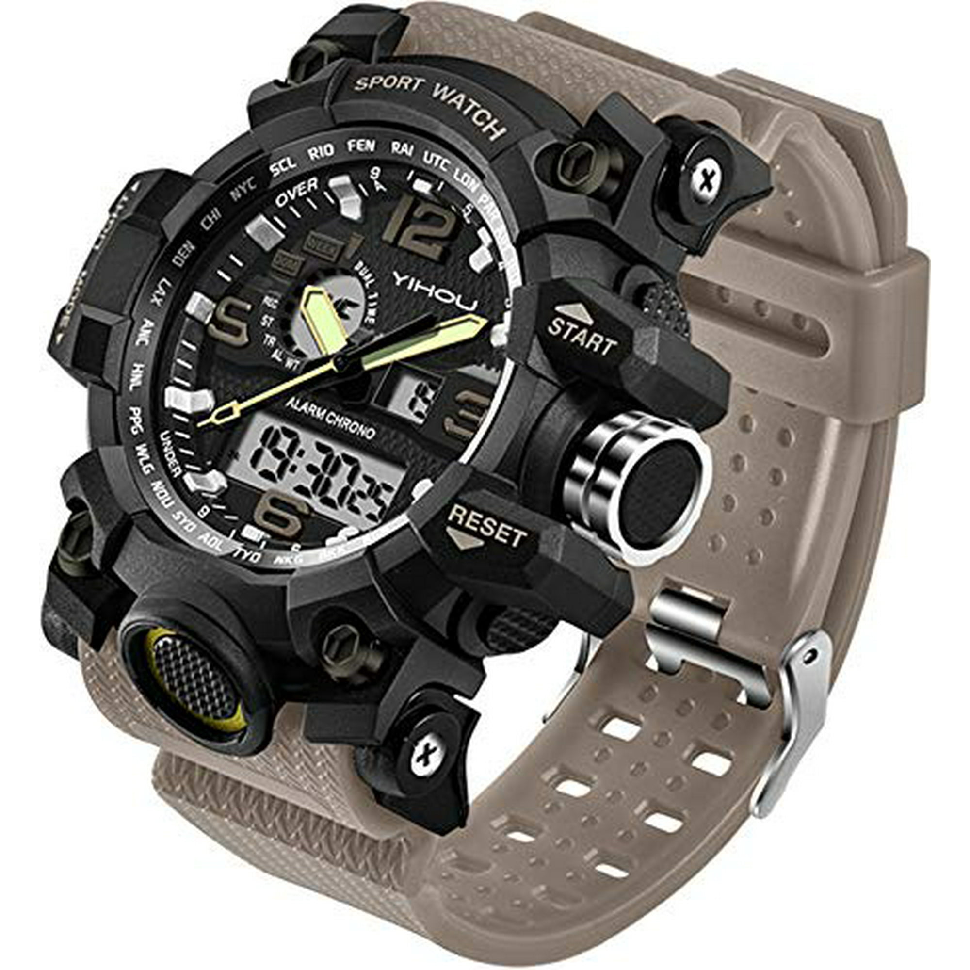 Men s Military Watch Tactical Sports Army Big Wristwatch Waterproof Digital Analog Stopwatch for Men Tactics LED Alarm Brown Walmart