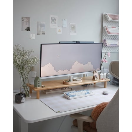 Bamboo Dual Monitor Shelf, Monitor Stand Riser with Underneath Storage for Desk Office Supplies, Supports Heavy TV up to 300 lbs, Natural