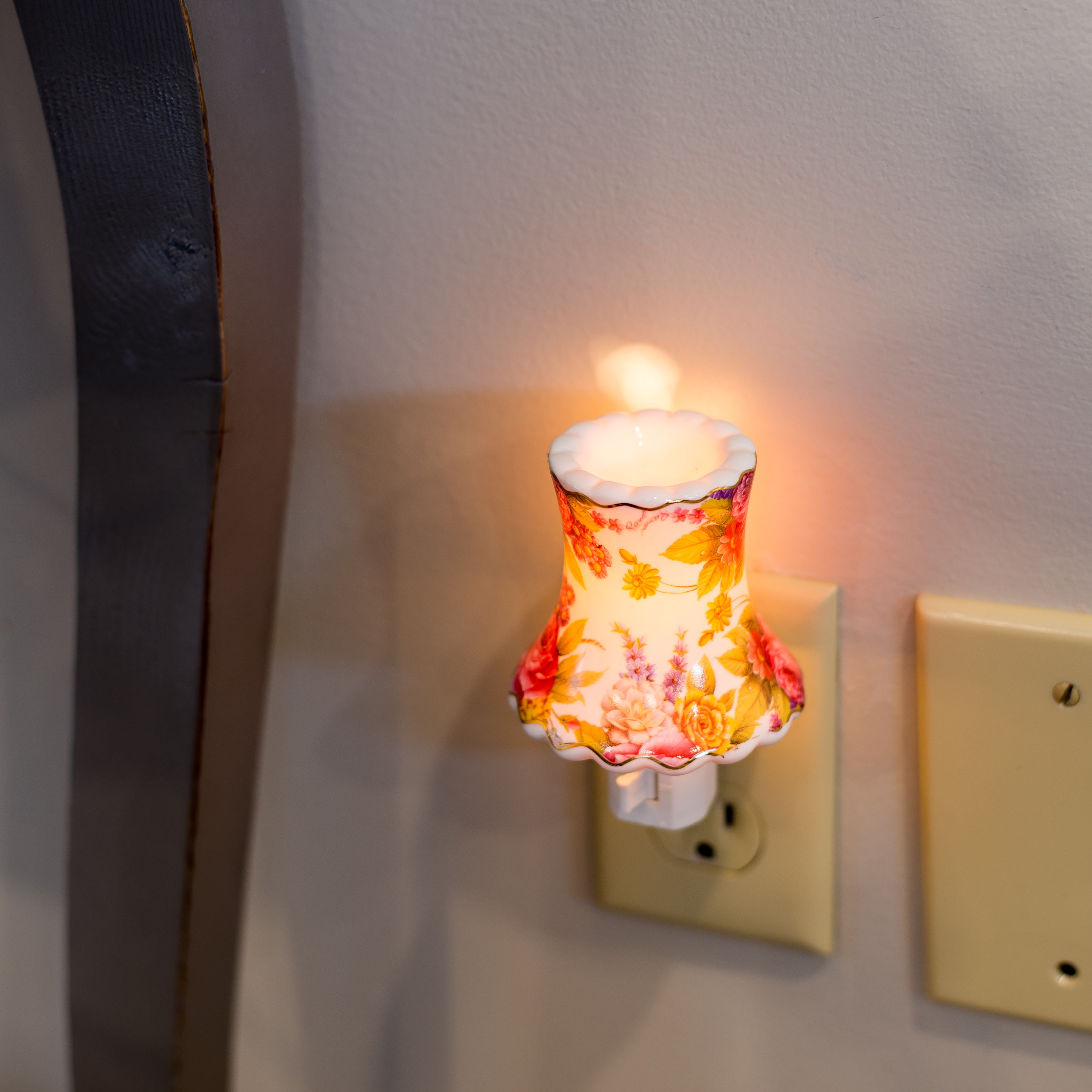 Floral Mini Lampshade 3 x 4 Porcelain Wall Plug-In Night Light Gift Connection 