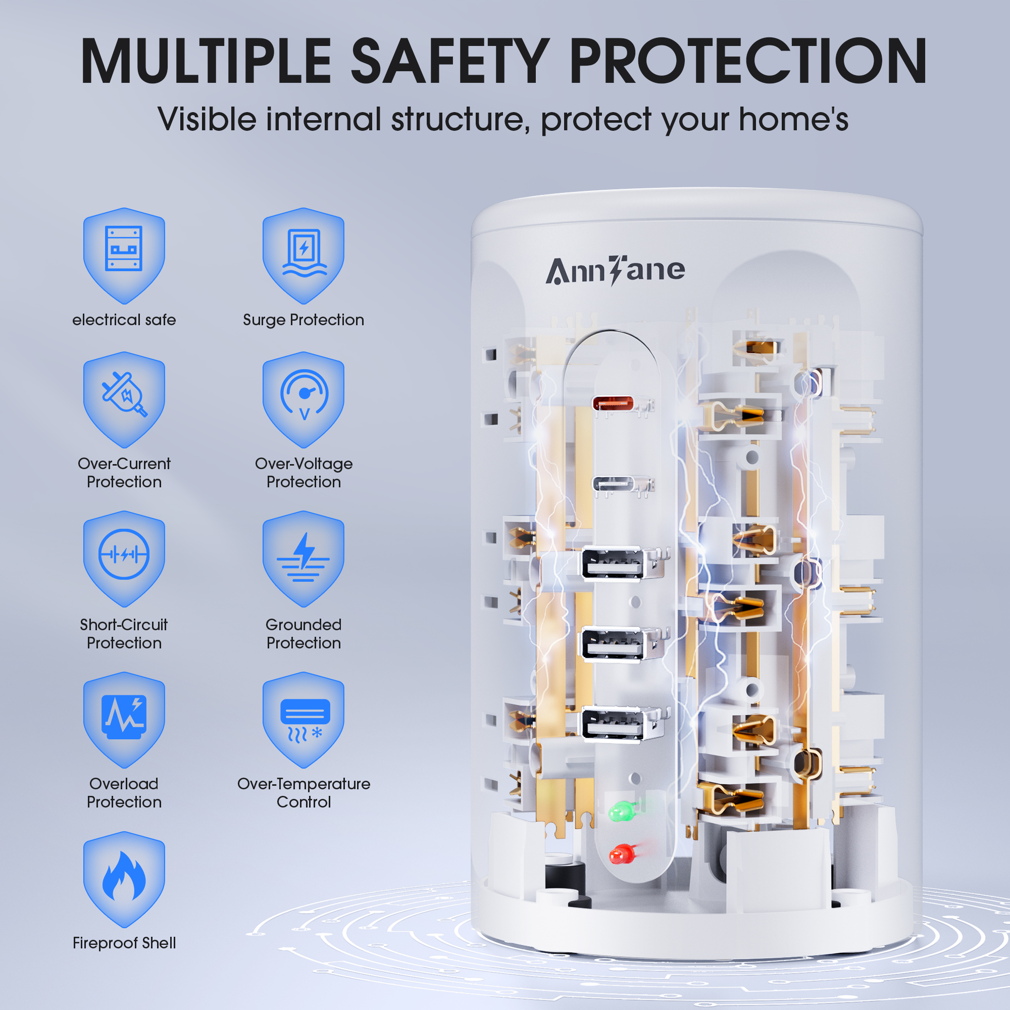 AnnTane 12-Outlet Power Strip Tower with 5 USB Ports photo 4