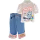 thumbnail image 5 of Conjunto de camiseta y pantalones vaqueros con estampado de dibujos animados, novedad de verano, ropa para niños, pantalones superiores para niña, traje de barbilla continental, 5 of 5