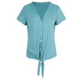 thumbnail image 1 of Camiseta Henley para mujer, blusa de manga corta larga con nudo delantero, cuello en V y botones S verde, 1 of 9
