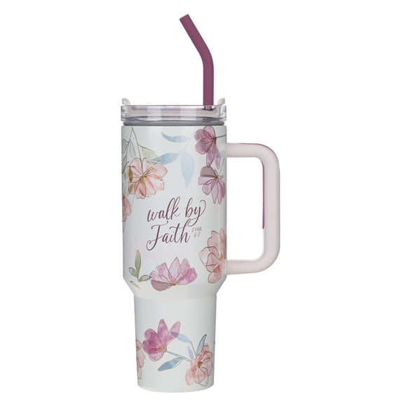 Christian Art Gifts Large Stainless Steel Insulated Travel Mug Tumbler for Women: Walk by Faith Inspirational Scripture,, (Hardcover)