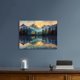 thumbnail image 2 of Imagen de fondo decorativo mural con montañas azules al agua y atardecer dorado, impresión de cartel paisajístico, adecuado para oficinas y dormitorios, tamaño en marco pequeño, 2 of 6