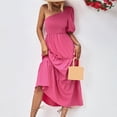 thumbnail image 5 of Edvintorg Women's 2025 Solid Summer Dress One Shoulder Sundresses Short Sleeve Casual Ruffle Party Beach A-Line Dresses Maxi Dresses for Women Hot XL, 5 of 7