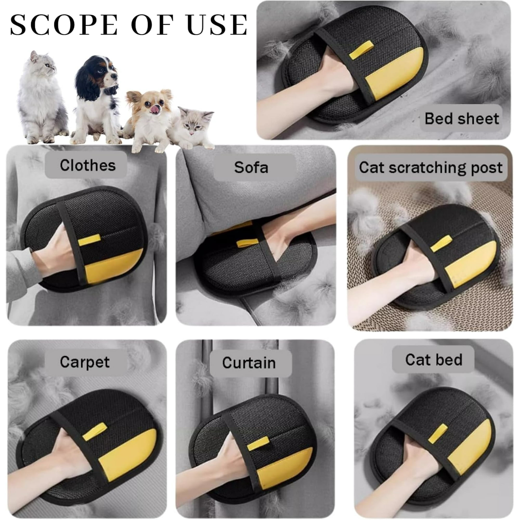 3Pcs Pet Hair Removal Glove for Cats & Dogs, 2025 New Upgrade Efficient Grooming Gloves for Pet Hair,Cat Grooming Gloves for Hair Removal,Versatile Reusable Pet Hair Remover Glove