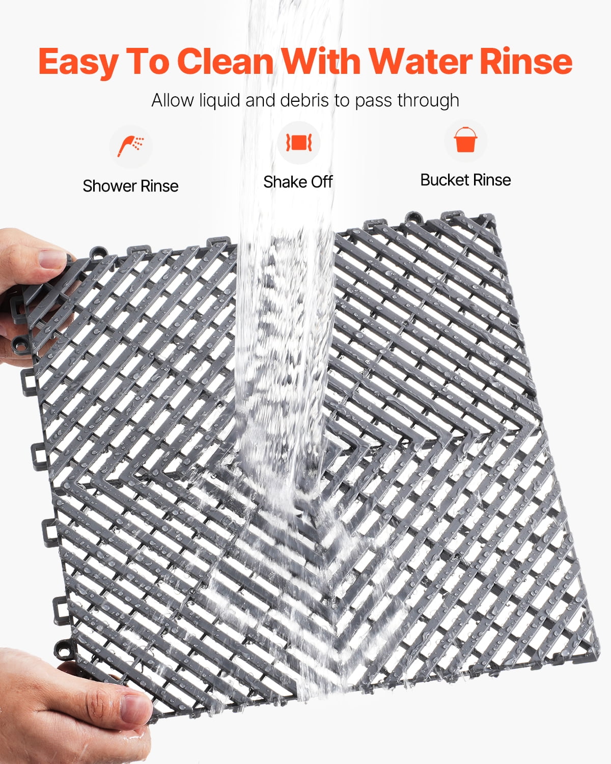 KFFKFF Drainage Floor Mat Set, 12” x 12” Modular Interlocking Padding, Set of 55 Connectable Drainage Mats, Slip-Resistant Gray PP Drainage Floor Tile and Bath Mat, Suitable for Garage, Garden