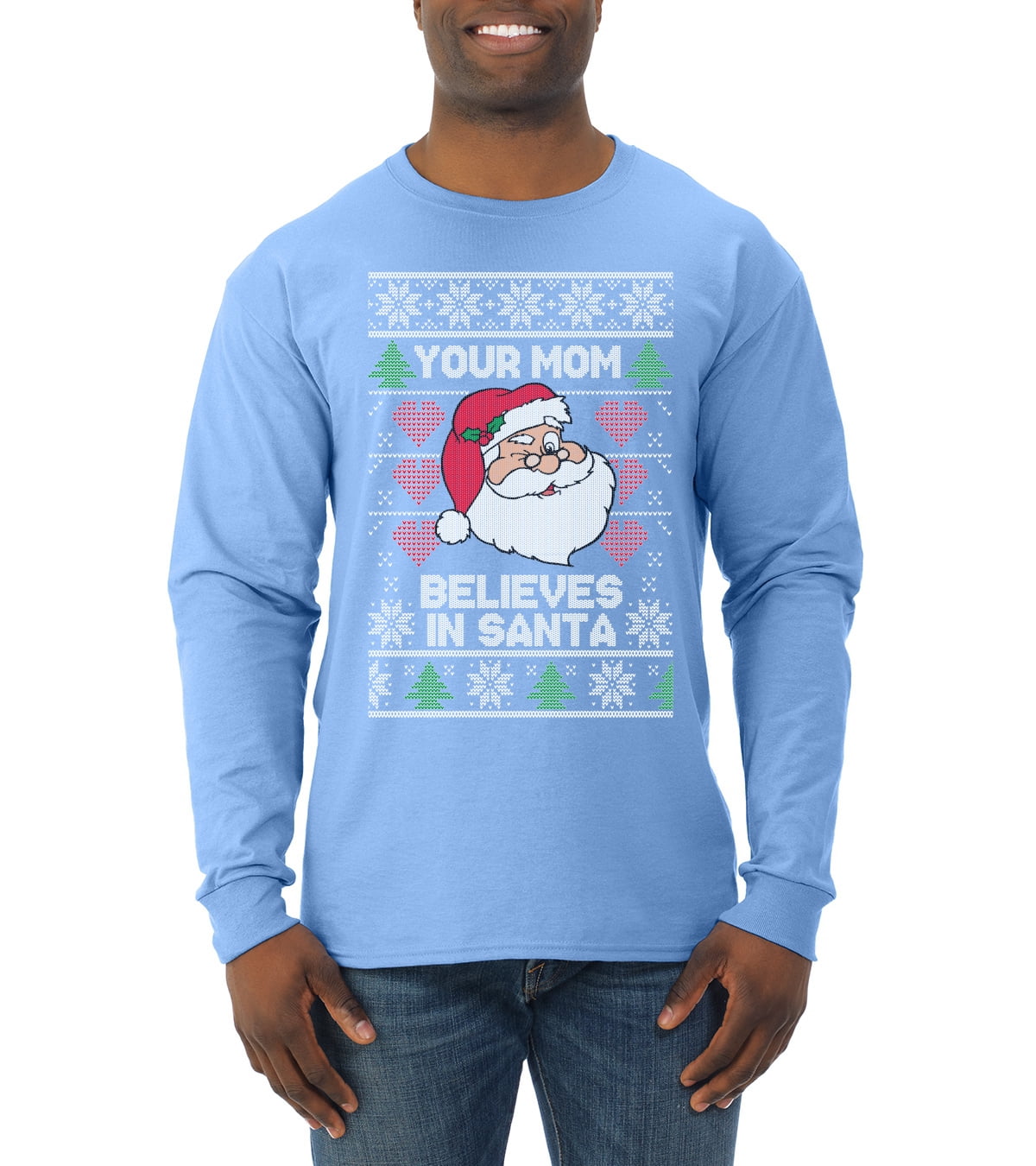 Your Mom Believes in Santa Ugly Christmas Sweater Mens Long Sleeve Shirt,  Light Pink, 2XL - Walmart.com