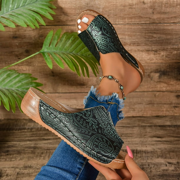 WILLBEST Sandalias De Cuña Con Plataforma Para Mujer, Sandalias De Cuña Transpirables Con Hebilla Trenzada Versátiles A La Moda