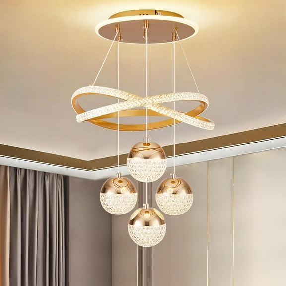 More Change Modern Gold LED Chandeliers, 3-Color Dimmable Pendant Light for Kitchen Island, Dining Room, Living Room, Contemporary Hanging Ceiling Light, Adjustable Height for Modern Home Decor
