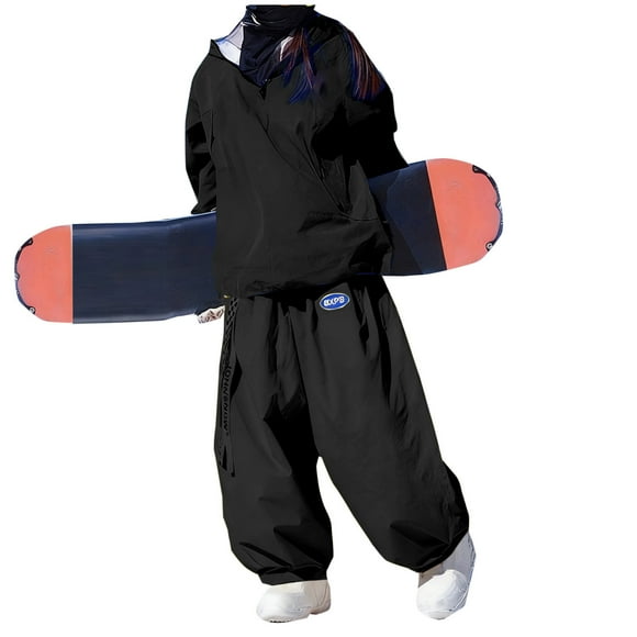 RXMEKW Ski Suit Set for Women Winter Waterproof Windproof Hooded with Bunny Ears Patchwork Design Long Sleeve Jacket and Pants for Snowboarding
