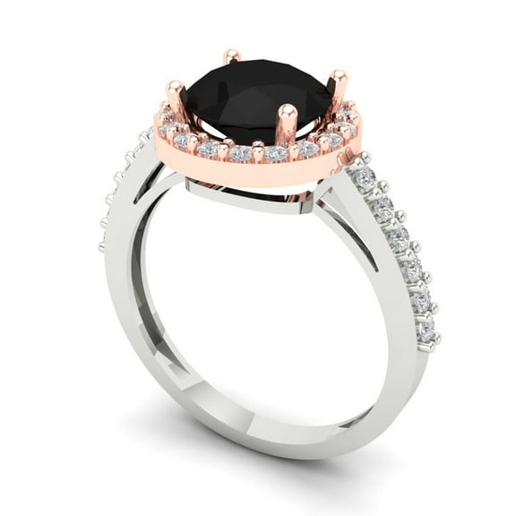 1.86 ct Round Cut Natural Onyx Solitaire with Accents Engagement Ring for Women in 18K White/Rose Gold