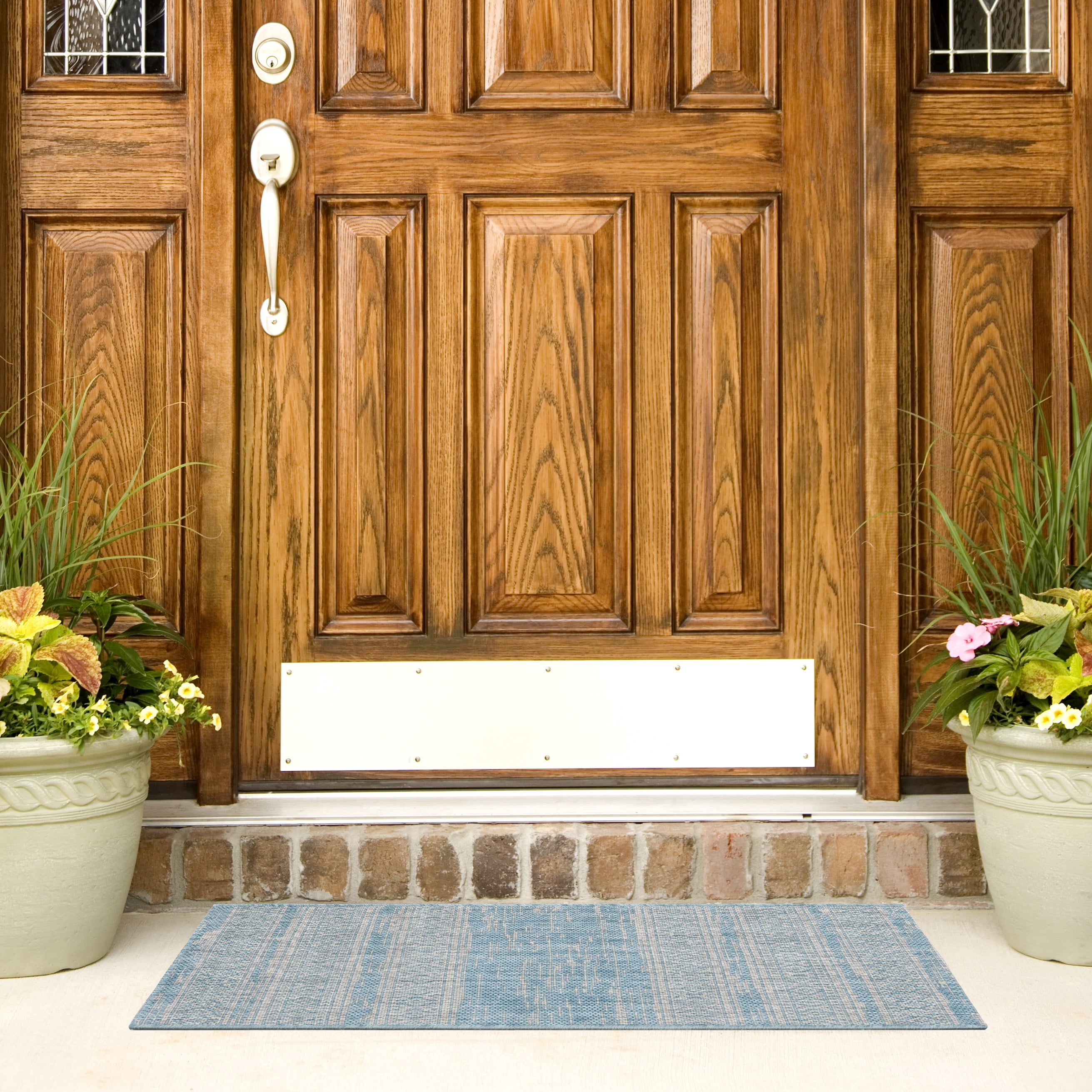 SAFAVIEH Courtyard Galen Distressed Striped Indoor/Outdoor Area Rug, 6'7" x 9'6", Aqua/Grey