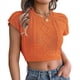 thumbnail image 1 of Suéter de Verano de Corta con Cuello Redondo, Corta, Tejido de Punto y Corte Ajustado, Elástico, de Color Liso para Mujer. Color Naranja M, 1 of 10