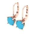 thumbnail image 2 of 14K Solid Gold Lever Back Stud Earrings for Women | 3 cttw Round Cut Simulated Turquoise | Rose Gold, 2 of 5