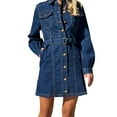 thumbnail image 2 of Miqool Womens Denim Dress Casual Fall Long Sleeve Button Down Distressed Belted Jean Dress with Pockets, 2 of 7