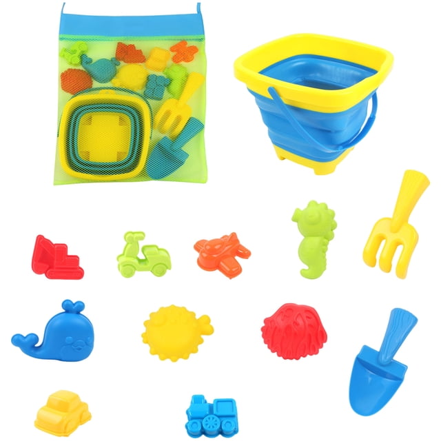 YWIYIUD 13/18PCS Reusable Beach Toy Set with Sand Bucket Shovel and Cute Model for Beach Backyard Park Pool and Outdoor Activities Practical Beach Interactive Toys for Parent and Teens