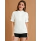 thumbnail image 2 of Blusa de trabajo Allegra K con cuello redondo y mangas cortas con volantes blanco XL, 2 of 6
