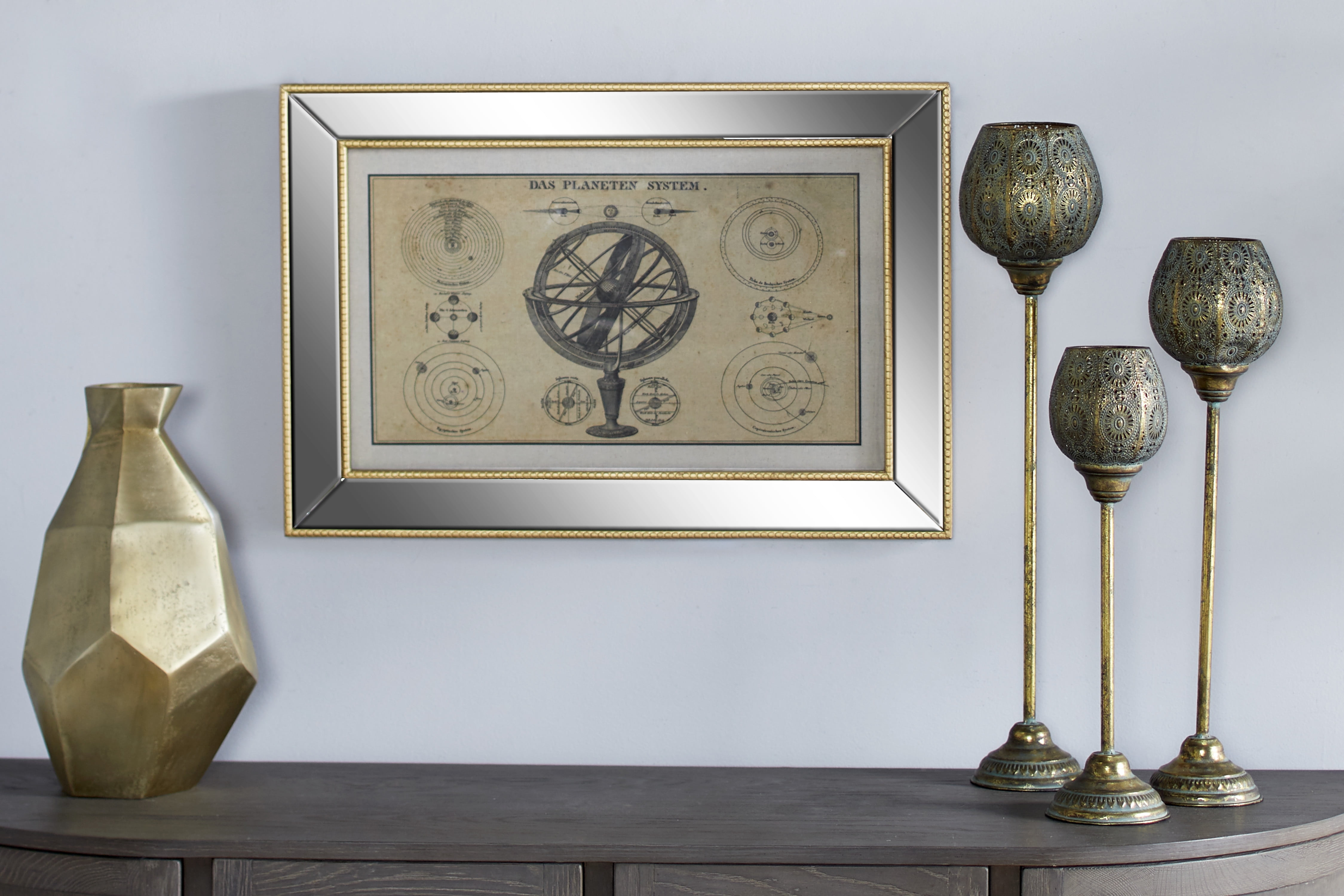 Decmode Large Vintage Style Planetary System Diagram And Armillary Illustration Textile In Rectangular Mirror And Gold Frame 28 5 X 19 5 Walmart Com Walmart Com