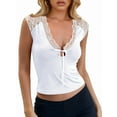 thumbnail image 3 of Women'S Deep V Neck Lace Tank Top Summer Sleeveless Low Cut Shirt Tie Front Cropped Shirt White M, 3 of 7