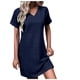 thumbnail image 2 of Puntoco Vestido De Manga Corta Con Cuello En V, Vestido Casual De Manga Corta De Color Sólido Con Cuello En V De Primavera Y Verano Para Mujer Azul Marino L, 2 of 6