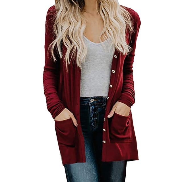 Femmes Cardigan Solide à Manches Longues Boutonnée Manteau Extérieur