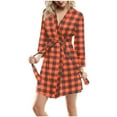 thumbnail image 2 of Caywon Women's Plaid Fabric Long Sleeve Nightgowns Homewear Pajama Robe Home Wear with Belt Classic Checkered Pattern and Adjustable, 2 of 7