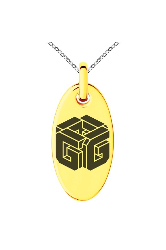 Stainless Steel Letter G Initial 3D Cube Box Monogram Engraved Small Oval Charm Pendant Necklace