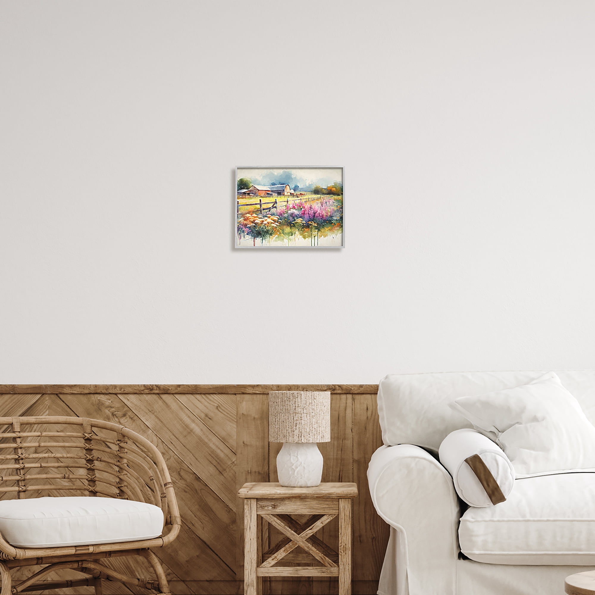 Stupell Industries Country Barn Modern Painting Landscape Painting Gray Framed Art Print Wall Art, 14 x 11