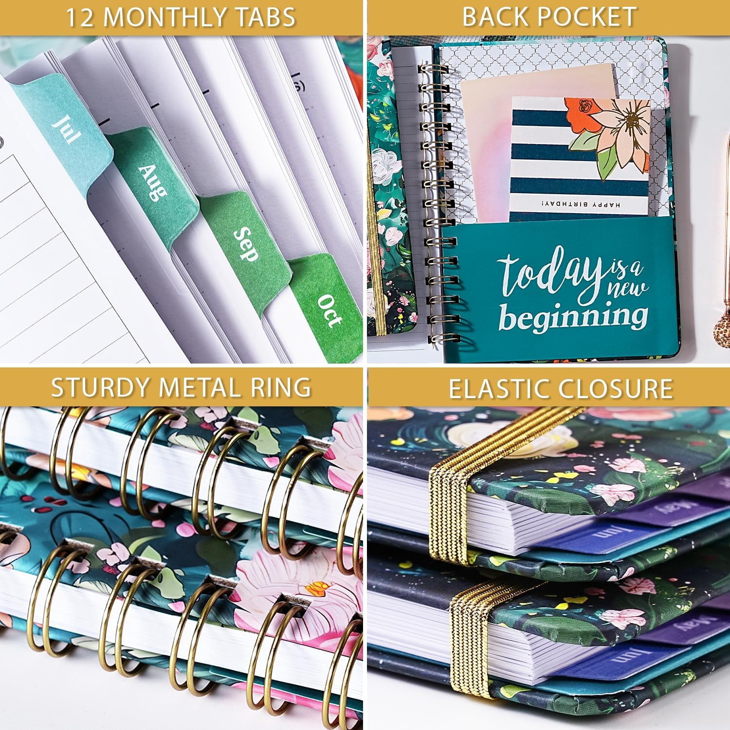 2026-2027 Planner - July 2026 - June 2027, Weekly Monthly Planner 2026-2027 with Colorful Tabs, 6.3" x 8.4", Floral, Twin-Wire Binding