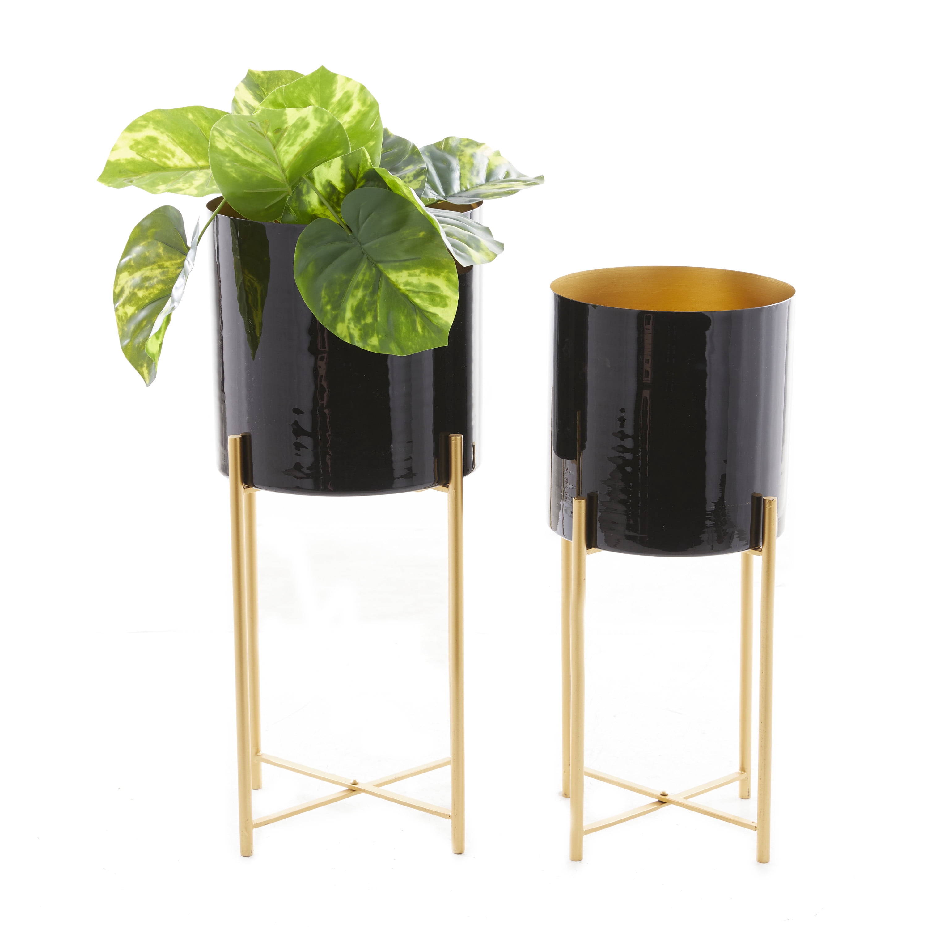 CosmoLiving by Cosmopolitan 24", 21"H Indoor Outdoor Black Metal Planter with Removable Stand (2 Count)