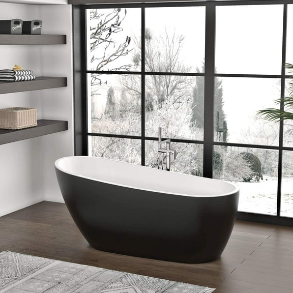 HEATGENE 68" Acrylic Freestanding Bathtub Contemporary Soaking Tub Easy to Install UPC Certified Drain & Overflow Assembly Included - Matte Black (outside) & White (inside)