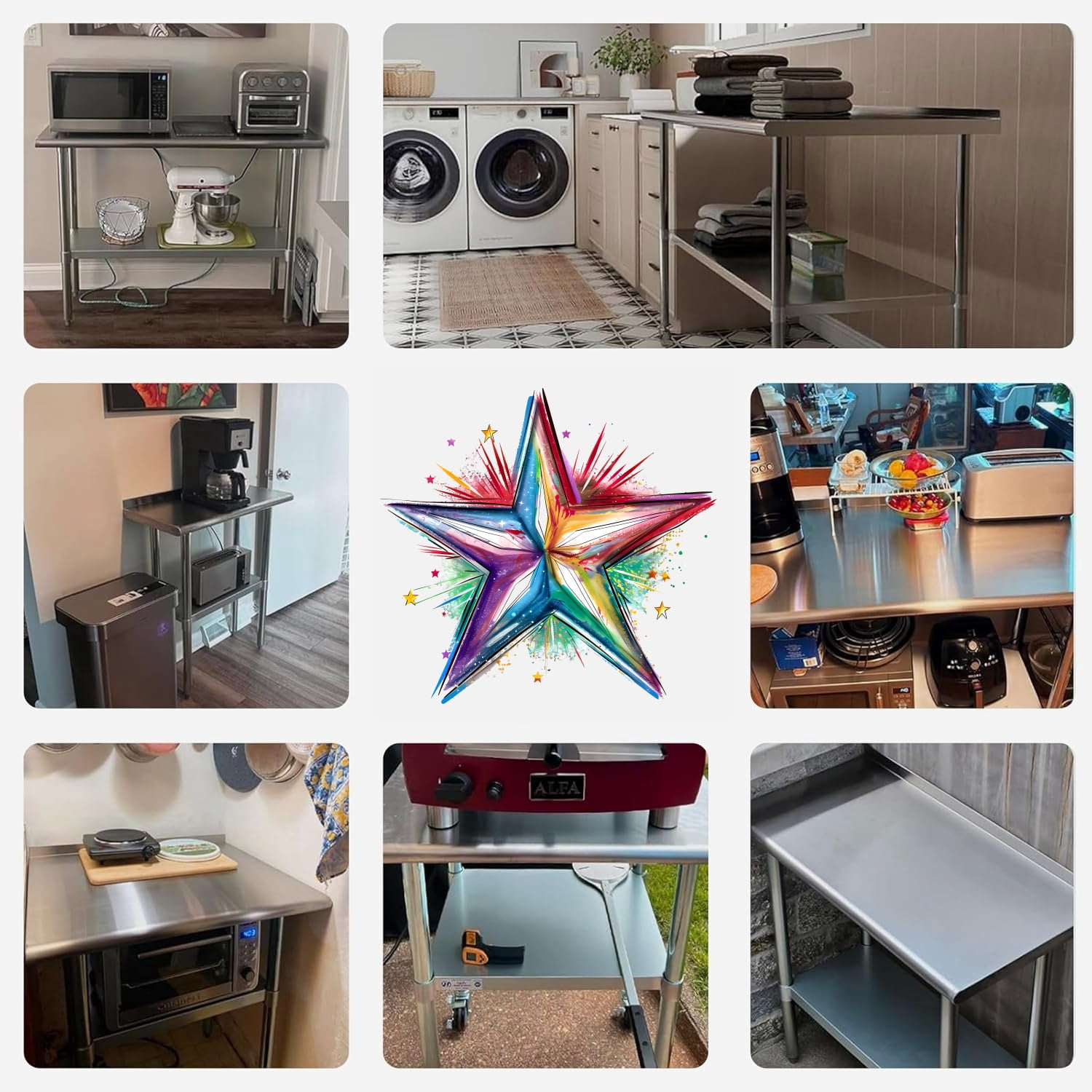 Stainless Steel Table for Prep & Work, 24 x 48 in, NSF Metal Commercial Heavy Duty Table with Backsplash and Adjustable Under Shelf and Foot for Restaurant, Home and Hotel