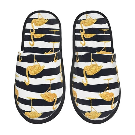 Balery Gold Flamingo Slient Indoor Furry Fleece Comfort House Shoes Soft Non-Slip Home Shoes Cotton slippers House Slippers-- Medium
