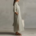 thumbnail image 4 of PBFRDSJ Women's Summer Striped Shirt Dress Casual Oversized Boho Rolled Cuff Kaftan Dress Loungewear with Pockets, 4 of 5