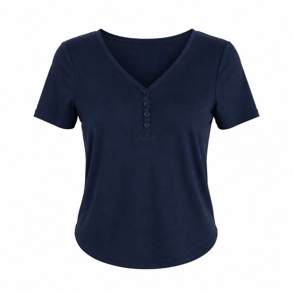 Playera Simply Basic para Mujer, Henley Manga Corta Marino Talla G