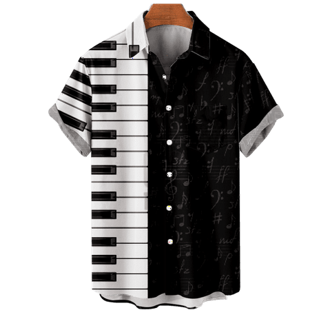 

MLFU Men s and Big Men s Guitar Musical Casual Button Down Short Sleeve Shirt Loose Fit Basic Tops Sizes Kids-Adult Unisex