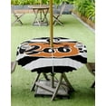 thumbnail image 2 of Halloween Tablecloth with Umbrella Hole and Zipper Boo Bat Orange Pumpkin Outdoor Tablecloths 52x70 Table Cloths Black White Stripes Patio Table Cloth Cover for Holiday Party Picnic Yard Garden Decor, 2 of 5