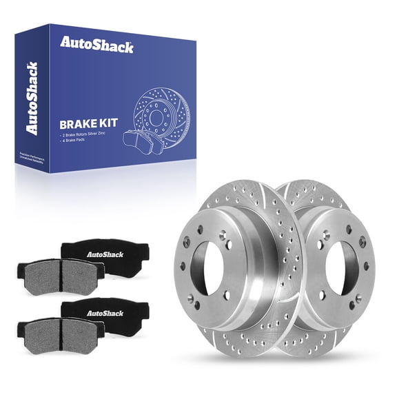 AutoShack Rear Solid Drilled & Slotted Silver Zinc Coated Brake Rotors   Ceramic Pads 6-PC Brake Kit Replacement for 2009-2012 Hyundai Elantra 2011-2016 Kia Sportage SilverShield Pro 10.31" (262 mm)